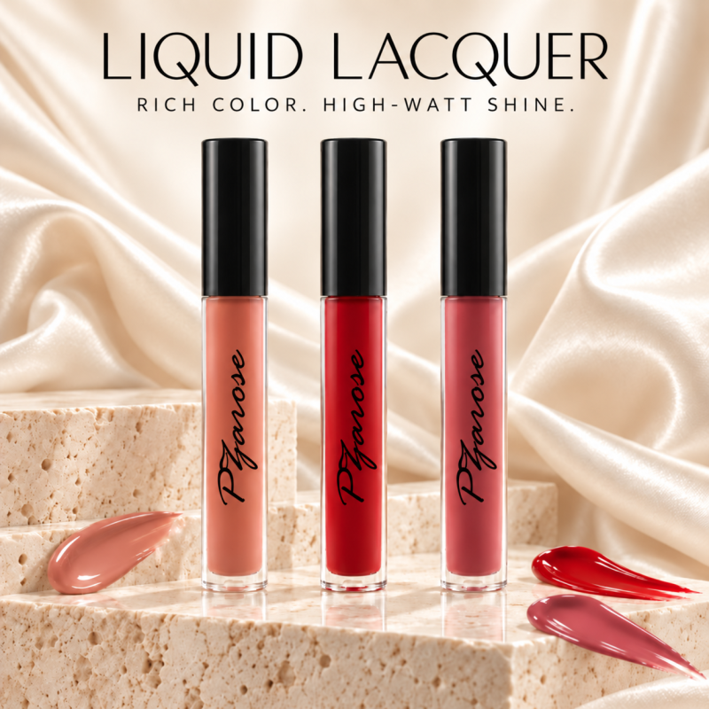 PZAROSE Liquid Lacquer — glossy color collection with black bottle logos