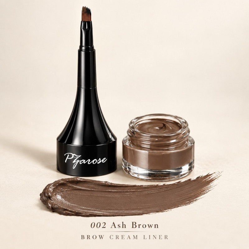 002 Ash Brown — Brow Cream Liner with built-in angled brush and shade swoosh