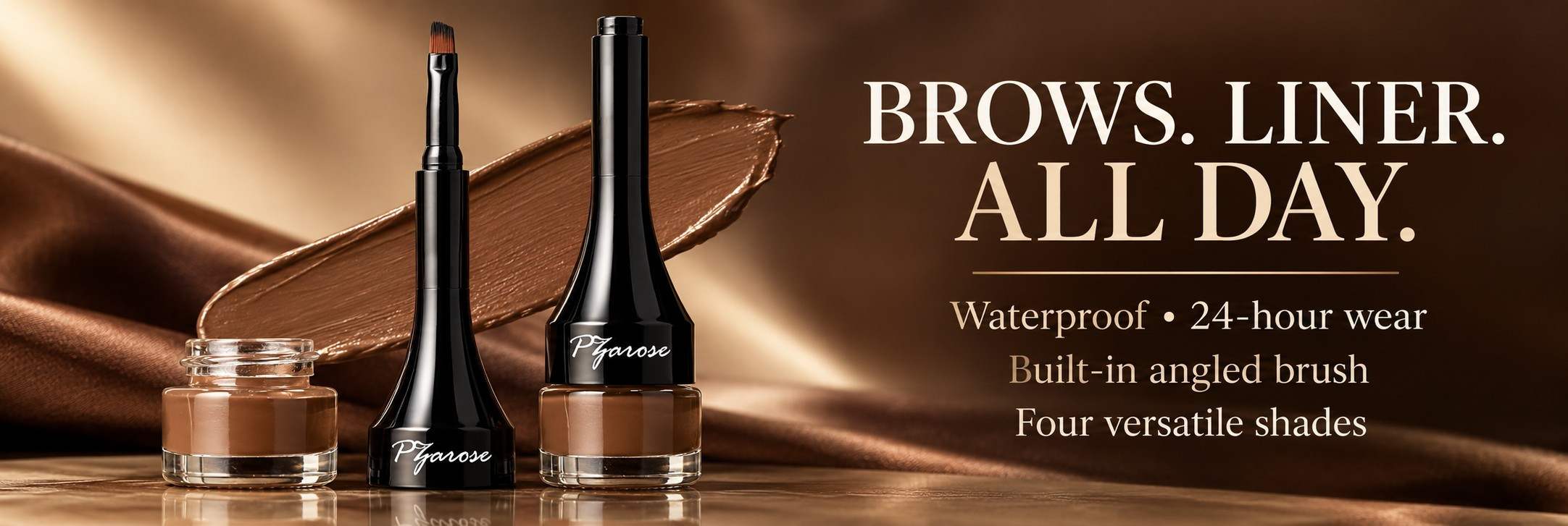 PZAROSE Brow Cream Liner — waterproof 24-hour wear with a built-in angled brush