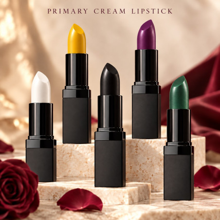 PZAROSE Primary Cream Lipstick — White, Yellow, Black, Violet and Green
