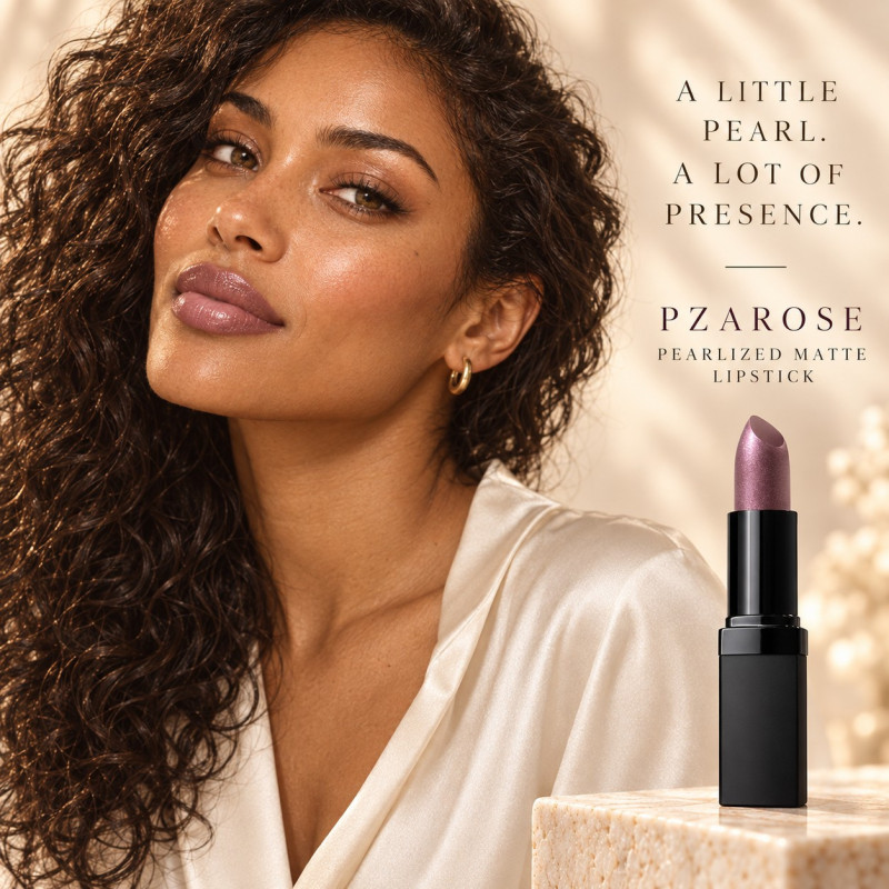 PZAROSE Pearlized Matte — soft pearl lip color campaign
