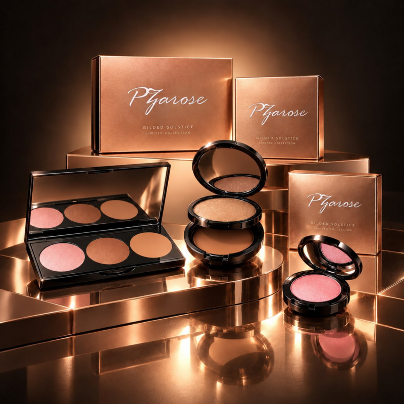 The Gilded Solstice Collection rose-gold makeup set