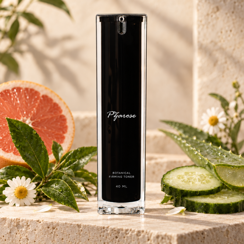 PZAROSE Botanical Firming Toner — centered signature with original wording placement preserved