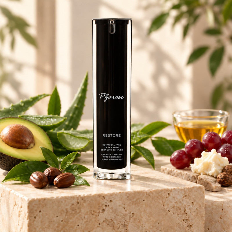 PZAROSE Botanical Face Cream 40 ml — Restore bottle with signature on the bottle front