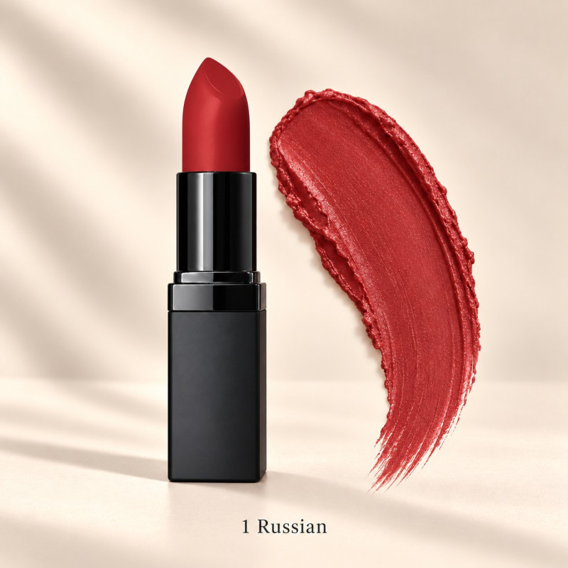 PZAROSE Classic Merlot & Red Lipstick — 1 Russian — single lipstick and color texture