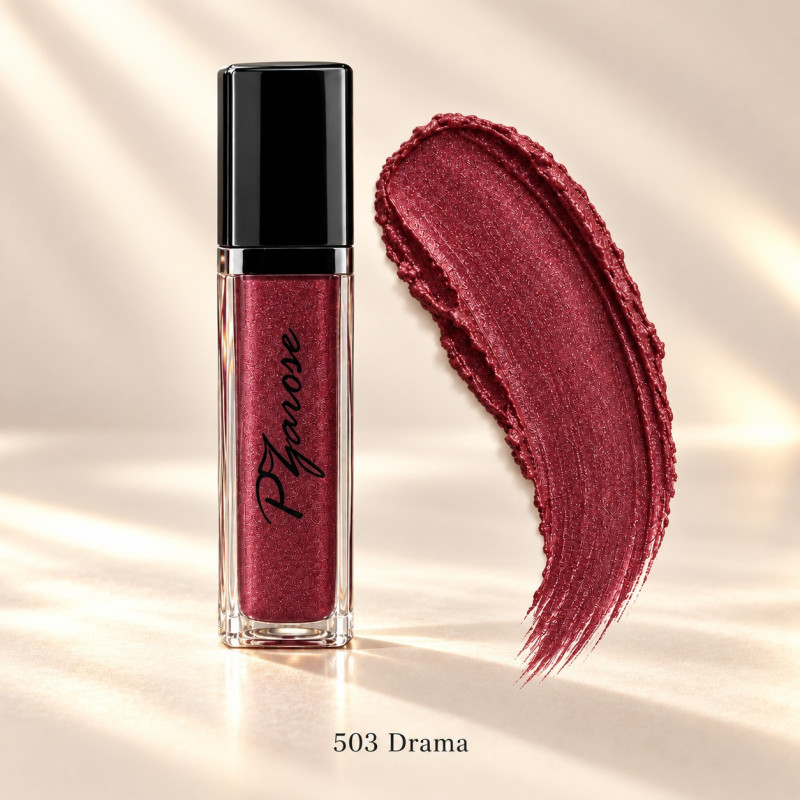 PZAROSE Liquid Pearlized Matte Lipstick — shade 503 — single glass bottle and color texture