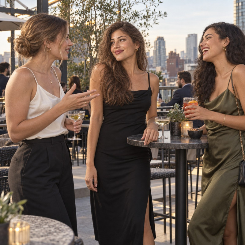 PZAROSE Liquid Pearlized Matte Lipstick — 503 Drama worn with a black dress for an evening out with friends