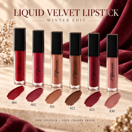 Liquid Velvet Lipstick Winter Edit — shades 801, 802, 821, 822, 823 and 830