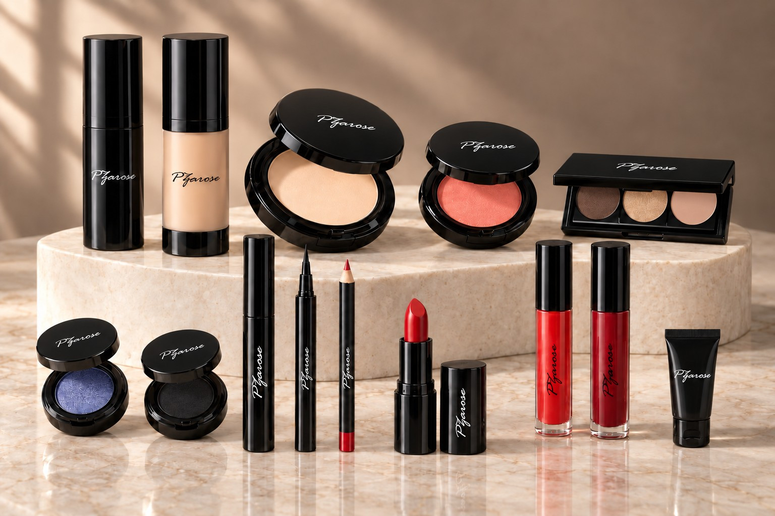 PZAROSE Fair Warm 14-piece makeup set — complete product assortment