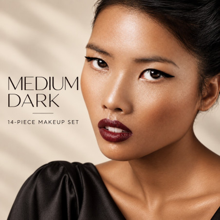 PZAROSE Medium Dark 14-piece makeup set — defined eyes and wine lips