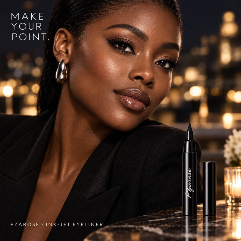 PZAROSE Ink-Jet Eyeliner — matte Black winged eyeliner for an evening look