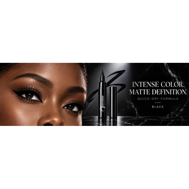 PZAROSE Ink-Jet Eyeliner — close-up of matte Black eye definition
