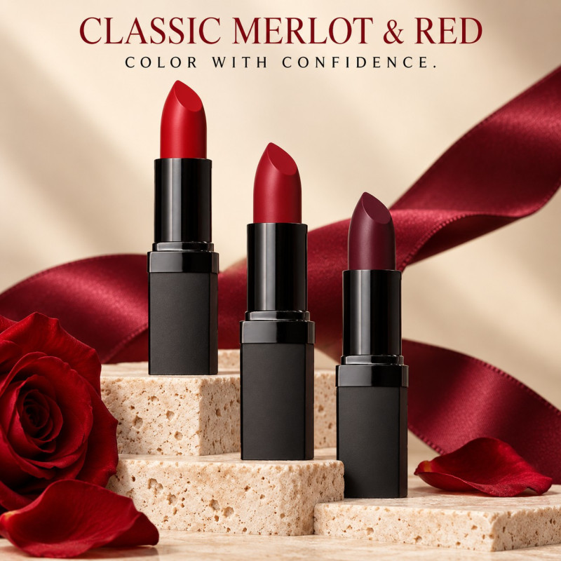PZAROSE Classic Merlot & Red Lipstick — cream color collection