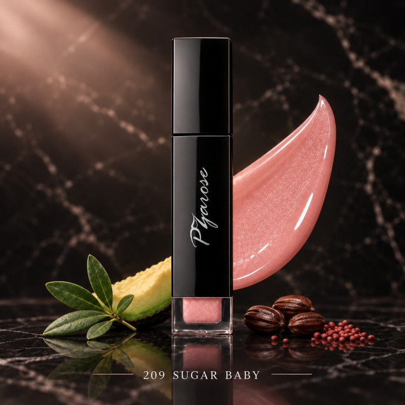 Plush Kiss Lip Serum — 209 Sugar Baby with glossy swatch