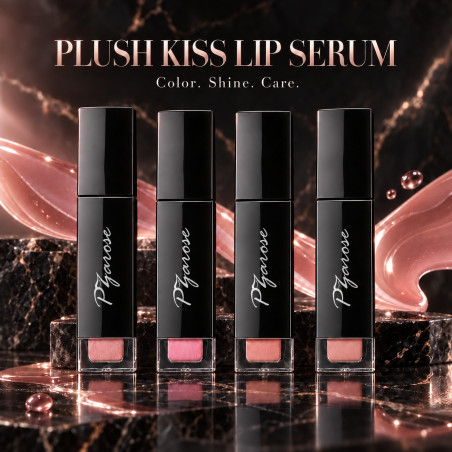 PZAROSE Plush Kiss Lip Serum — four glossy shades