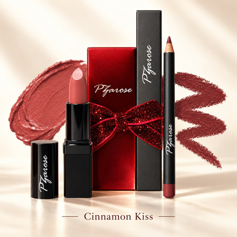 Cinnamon Kiss — PZAROSE lipstick and matching liner with colour swatches