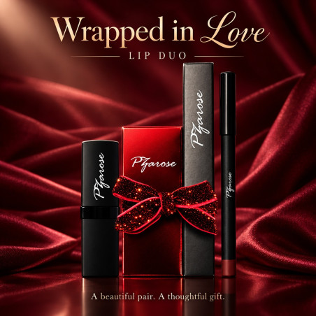 PZAROSE Wrapped in Love Lip Duo — signature gift boxes with red bow