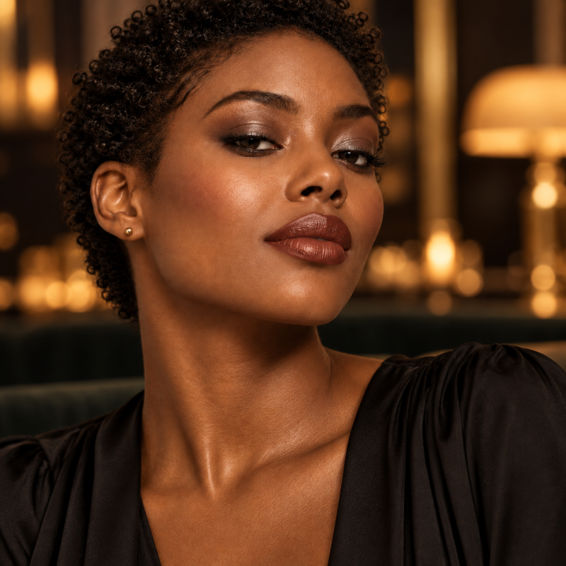 Waterproof Mechanical Lip Pencil — illustrated defined nude lip look on dark skin