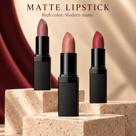 PZAROSE Matte Lipstick — rich color, modern matte finish in signature black packaging