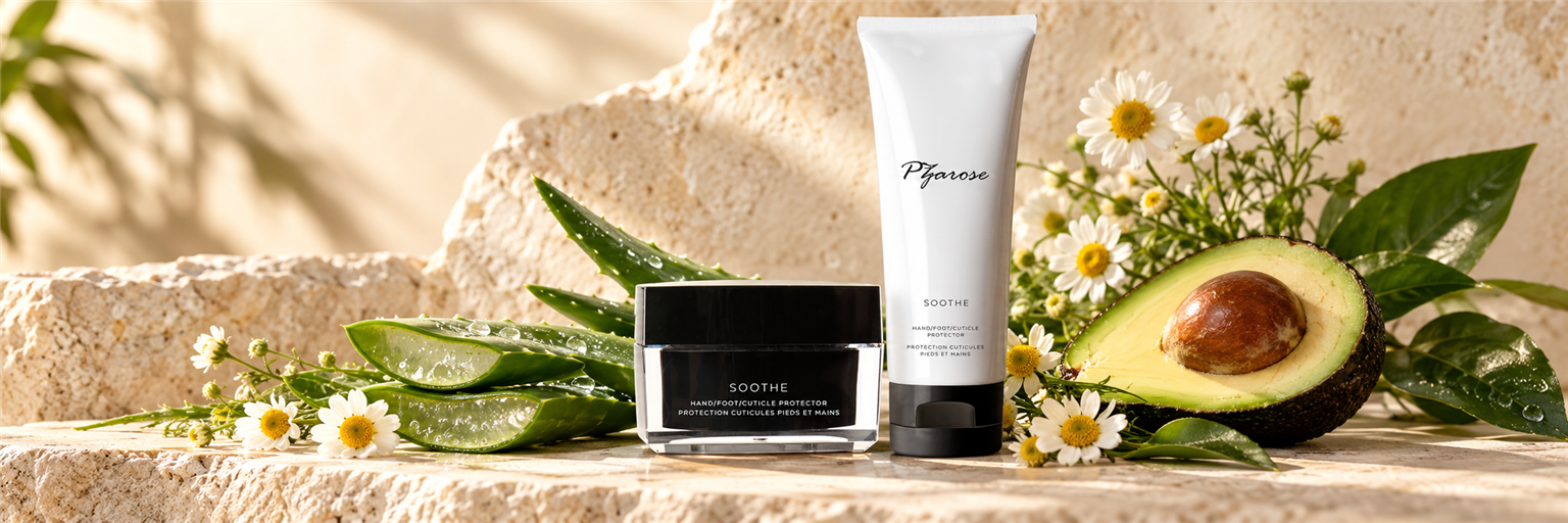 PZAROSE SOOTHE hand foot and cuticle cream with aloe avocado and chamomile