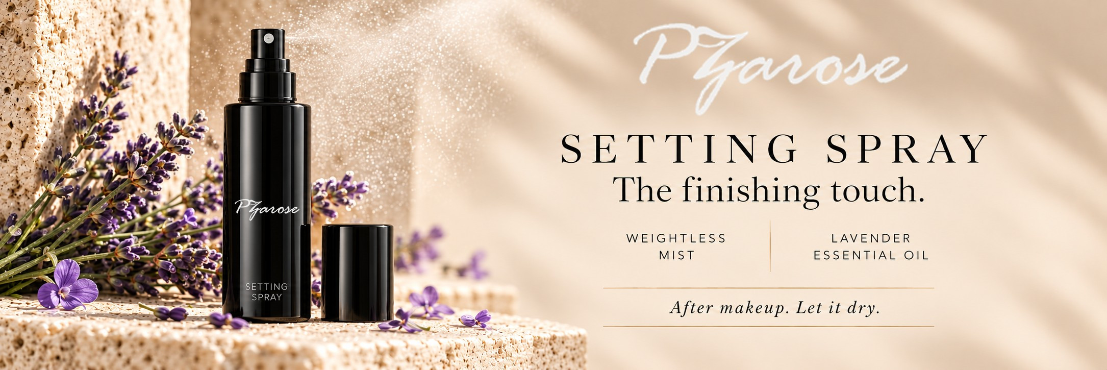 PZAROSE Setting Spray — lavender essential oil, weightless finishing mist