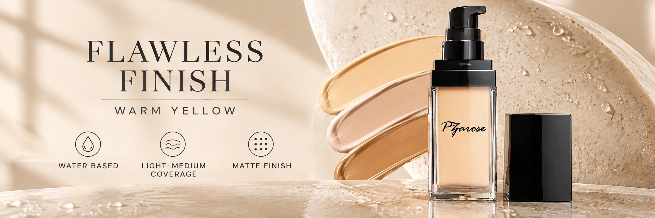 PZAROSE Flawless Finish Warm Yellow water-based matte foundation banner