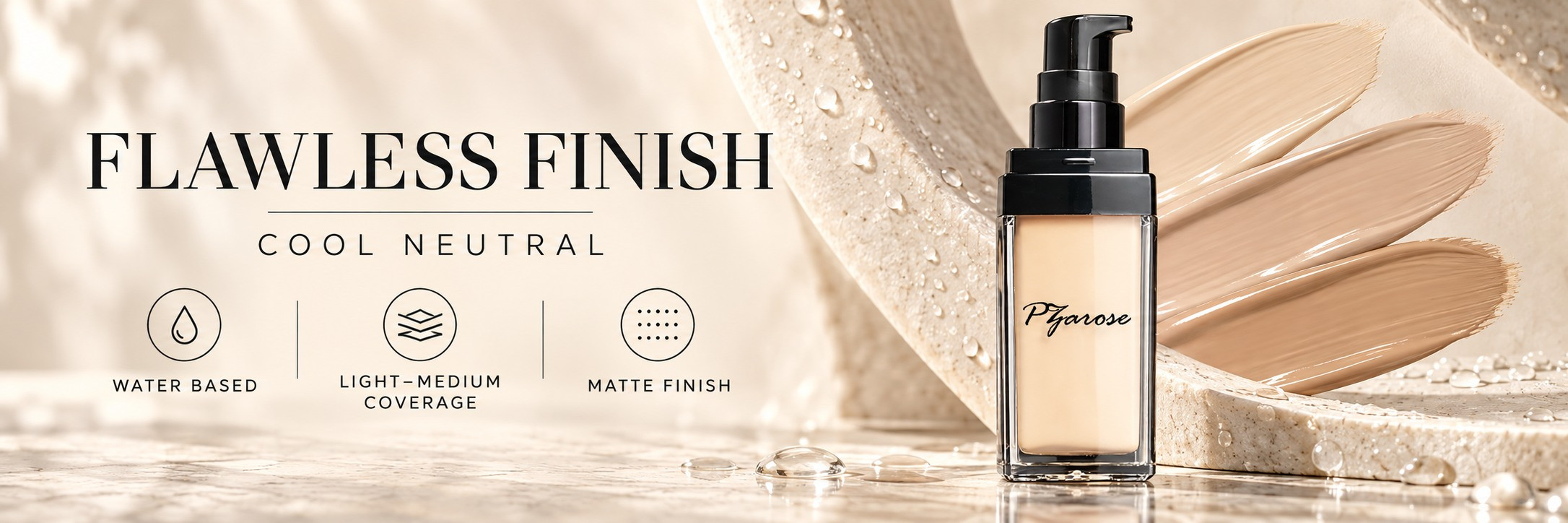 PZAROSE Flawless Finish Cool Neutral water-based matte foundation banner