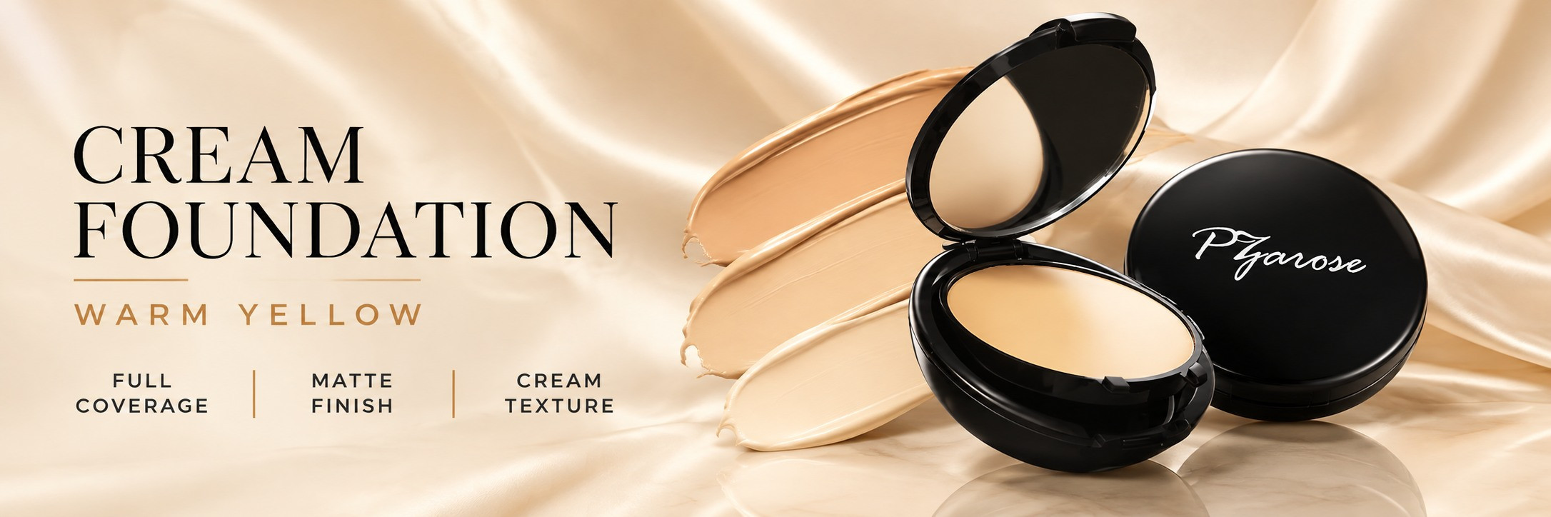 PZAROSE Cream Foundation warm yellow full coverage matte finish banner