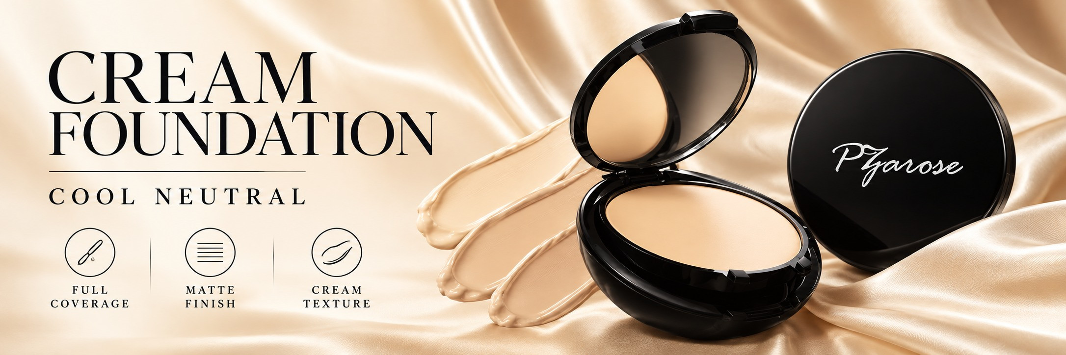 PZAROSE Cream Foundation cool neutral full coverage matte finish banner